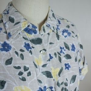 🔆 vintage watercolor floral linen blend button up